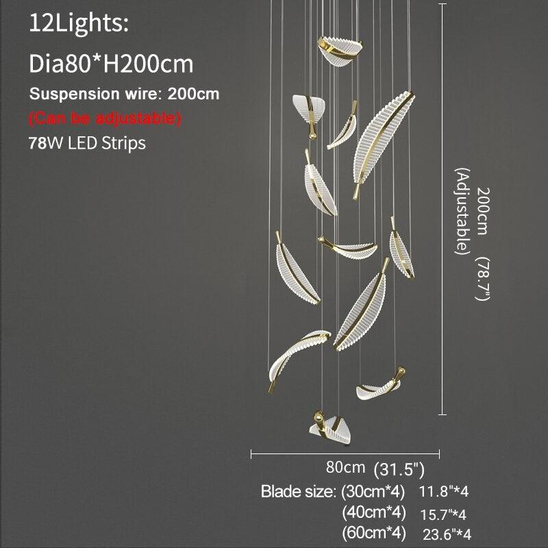 Large Crystal Staircase Creative Feather Chandelier for Lobby, Hall, Restaurant , stairwell