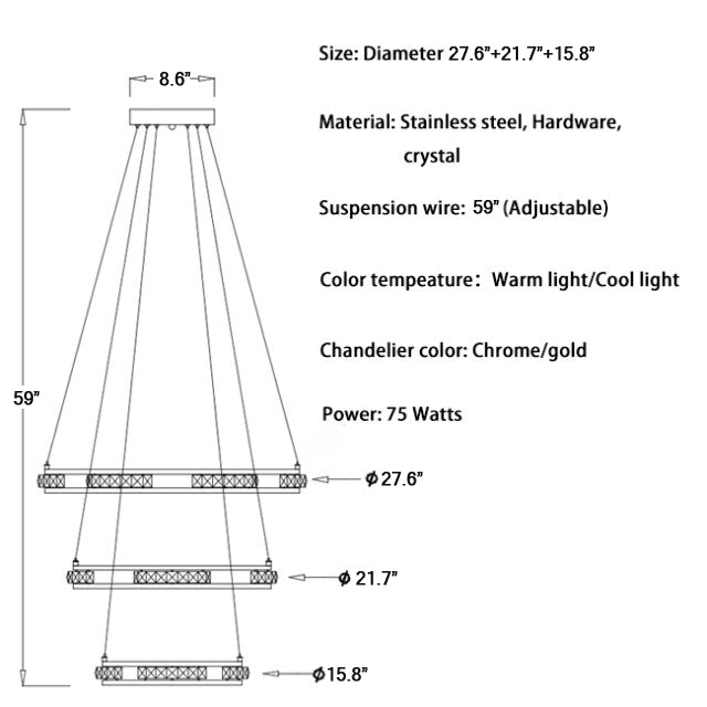 Luxury ring LED chandelier for staircase, foyer, living space , stairwell