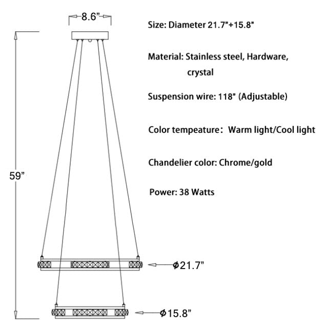 Luxury ring LED chandelier for staircase, foyer, living space , stairwell