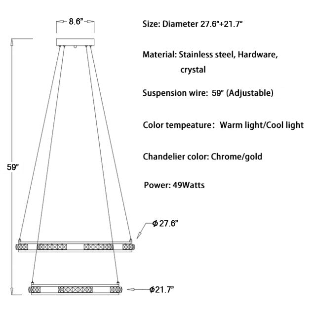 Luxury ring LED chandelier for staircase, foyer, living space , stairwell