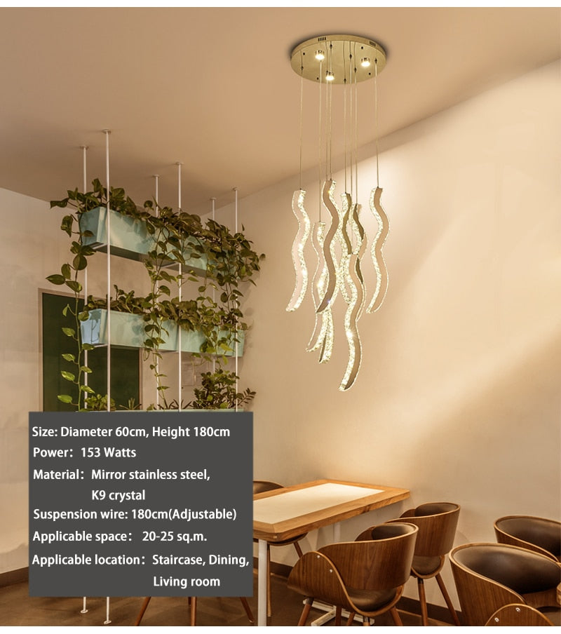 Crystal wave light fixture for staircase, hall, dining room , stairwell