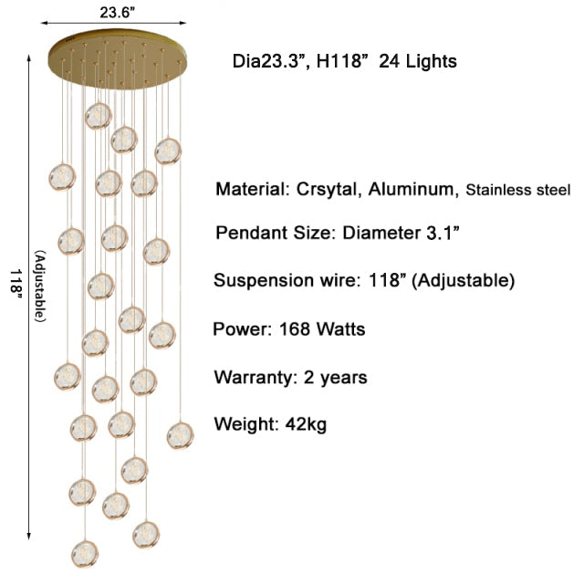 Hanging crystal light fixture for staircase, living room, lobby , stairwell