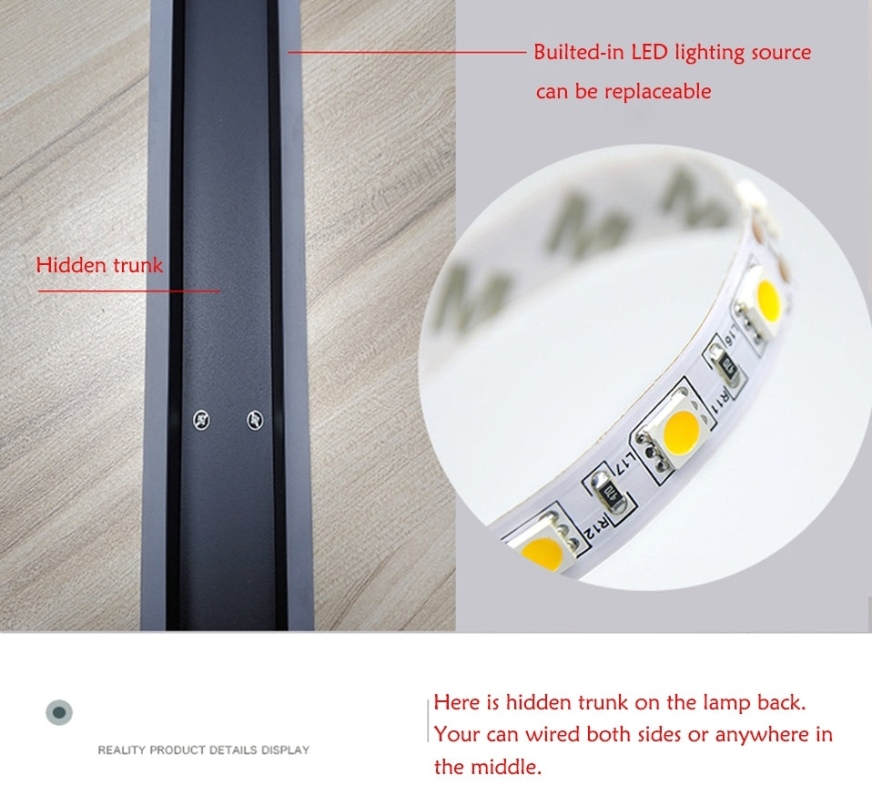 Modern Black Outdoor Waterproof Aluminum Long LED Strip Wall lamp For Porch