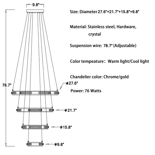 Luxury ring LED chandelier for staircase, foyer, living space , stairwell