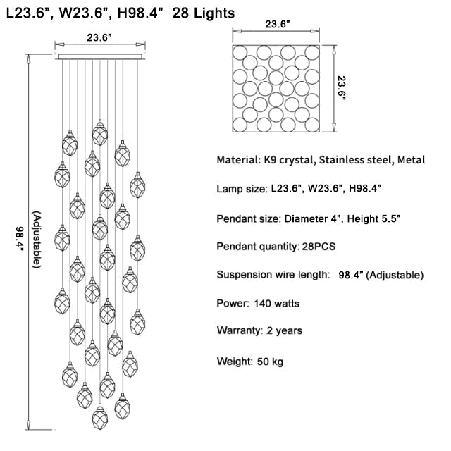 Luxury diamond crystal chandelier for staircase, living space , stairwell