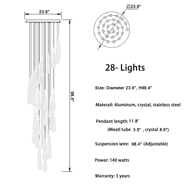 Long hanging crystal lamp for luxury living room, staircase, dining room, stairwell
