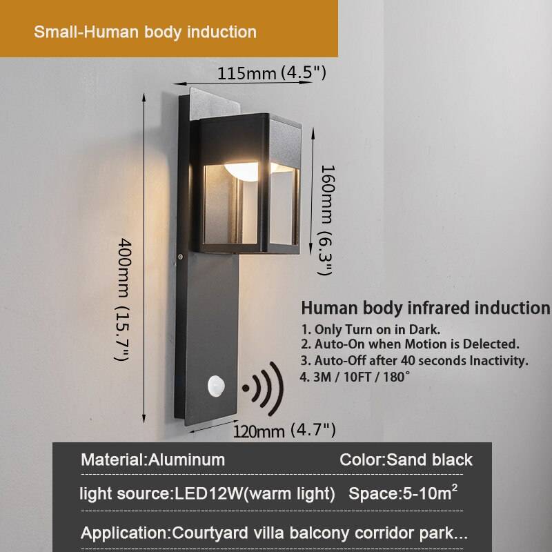 Black/Bronze Outdoor Waterproof LED Aluminum Wall Light With Motion Sensor