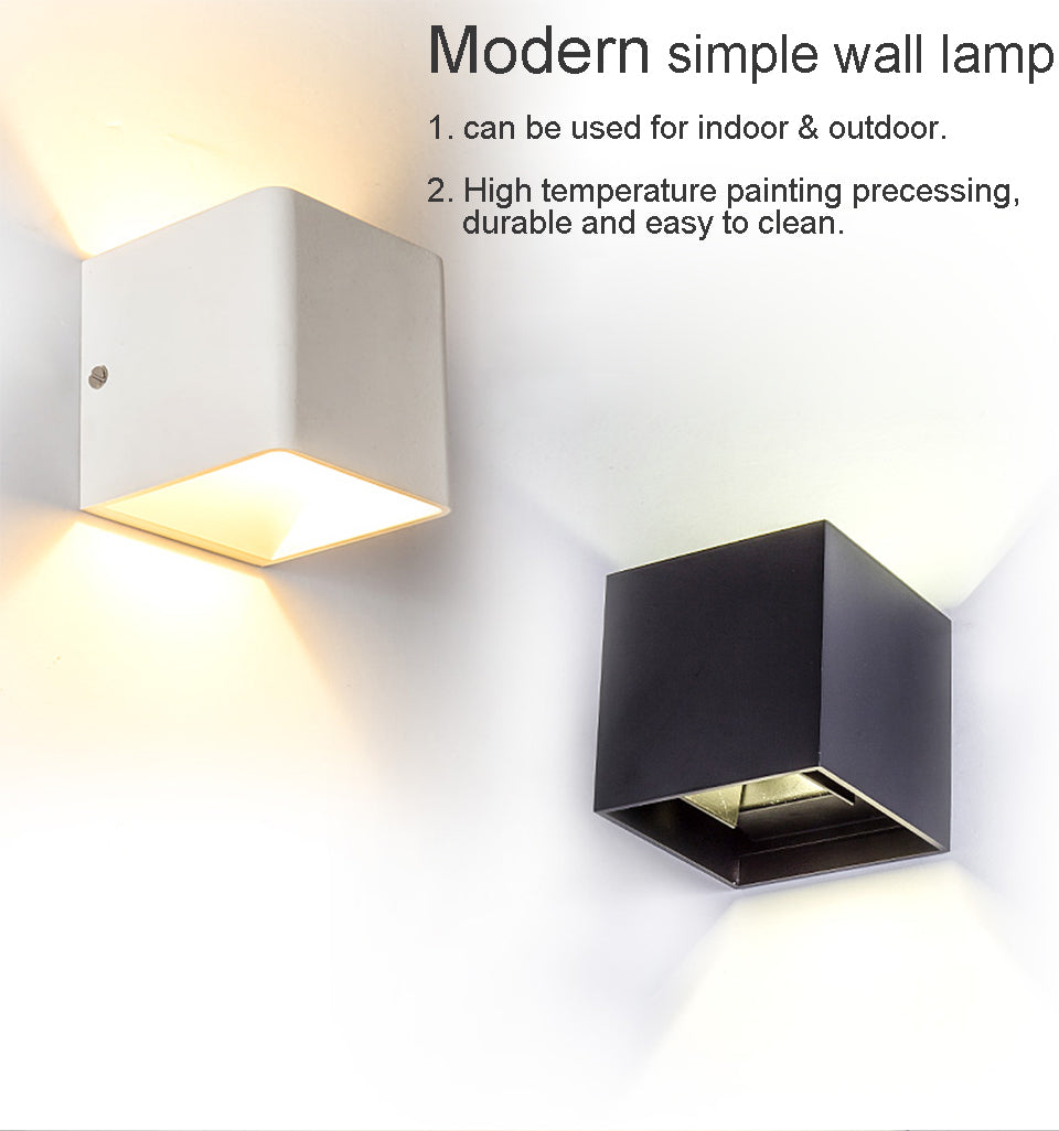 Black/White Outdoor Waterproof Aluminum Cube Shape LED Wall Lamp For Garden