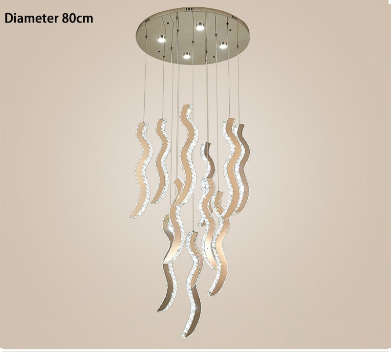 Crystal wave light fixture for staircase, hall, dining room , stairwell