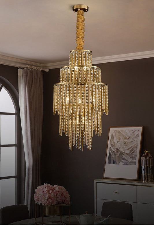 Gold staircase loft crystal hanging chandelier for living room, hall, lobby , stairwell