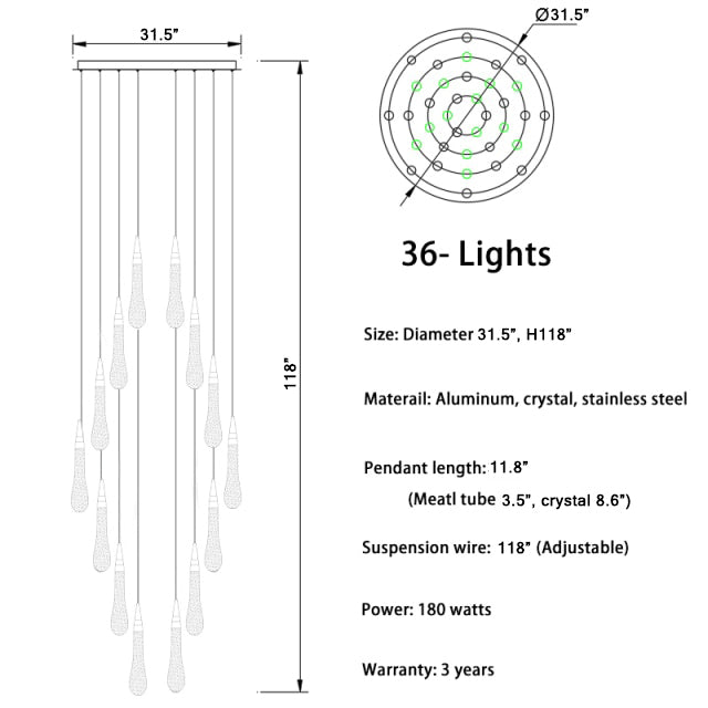 Long hanging crystal lamp for luxury living room, staircase, dining room, stairwell