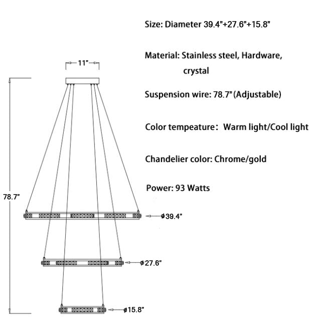 Luxury ring LED chandelier for staircase, foyer, living space , stairwell