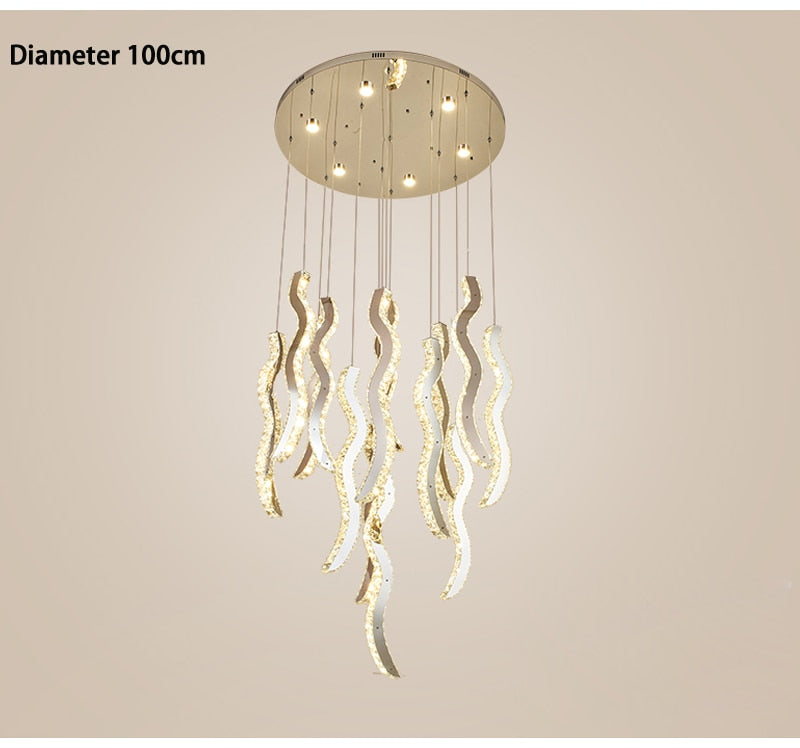 Crystal wave light fixture for staircase, hall, dining room , stairwell