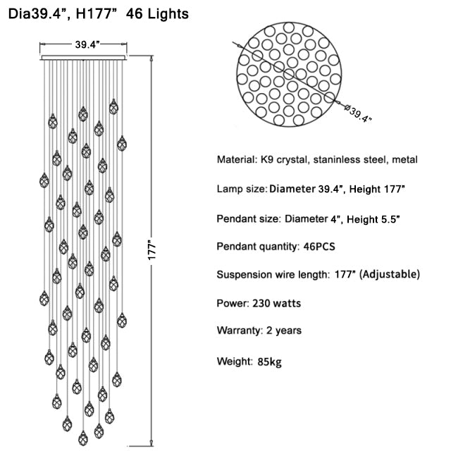 Luxury diamond crystal chandelier for staircase, living space , stairwell