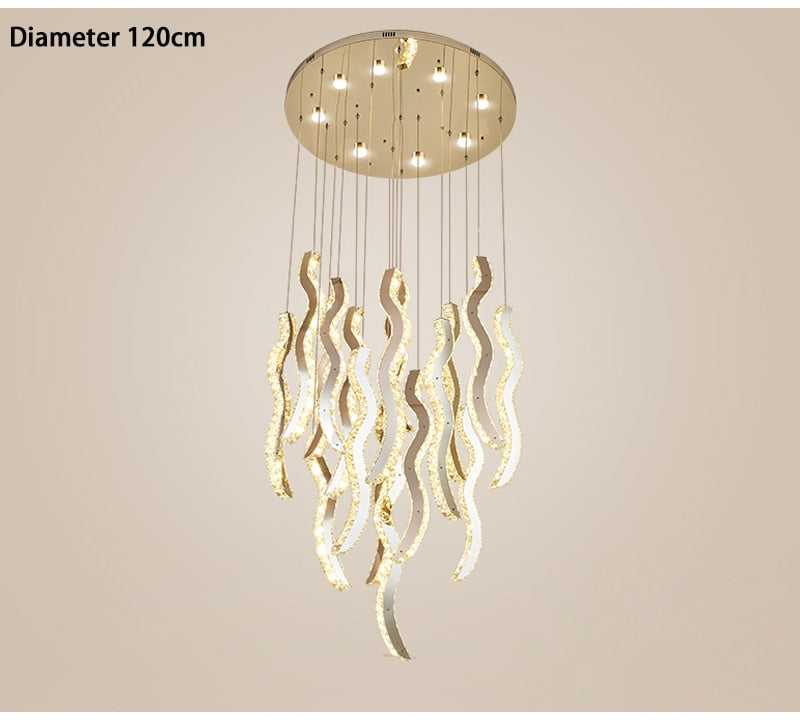 Crystal wave light fixture for staircase, hall, dining room , stairwell