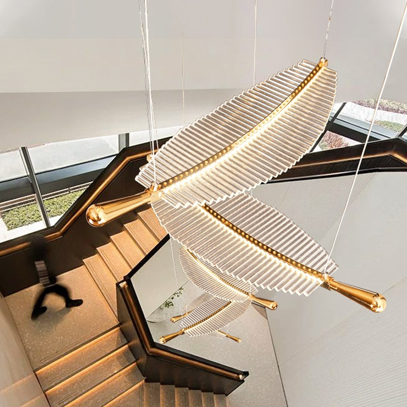 Large Crystal Staircase Creative Feather Chandelier for Lobby, Hall, Restaurant , stairwell