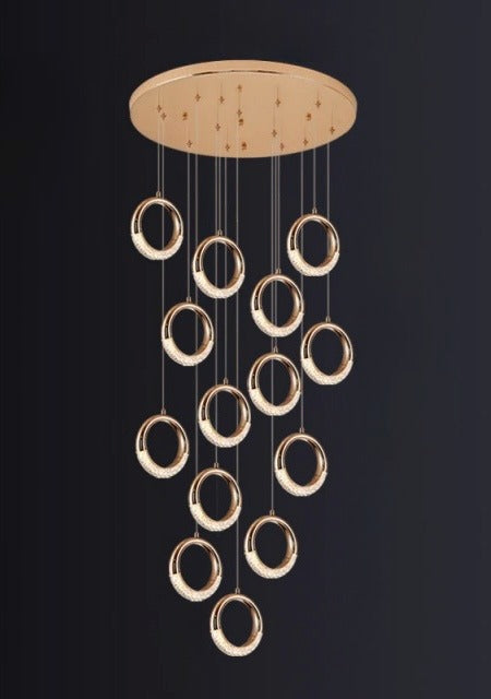 Luxury ring led chandelier for staircase, lobby, foyer, living room , stairwell