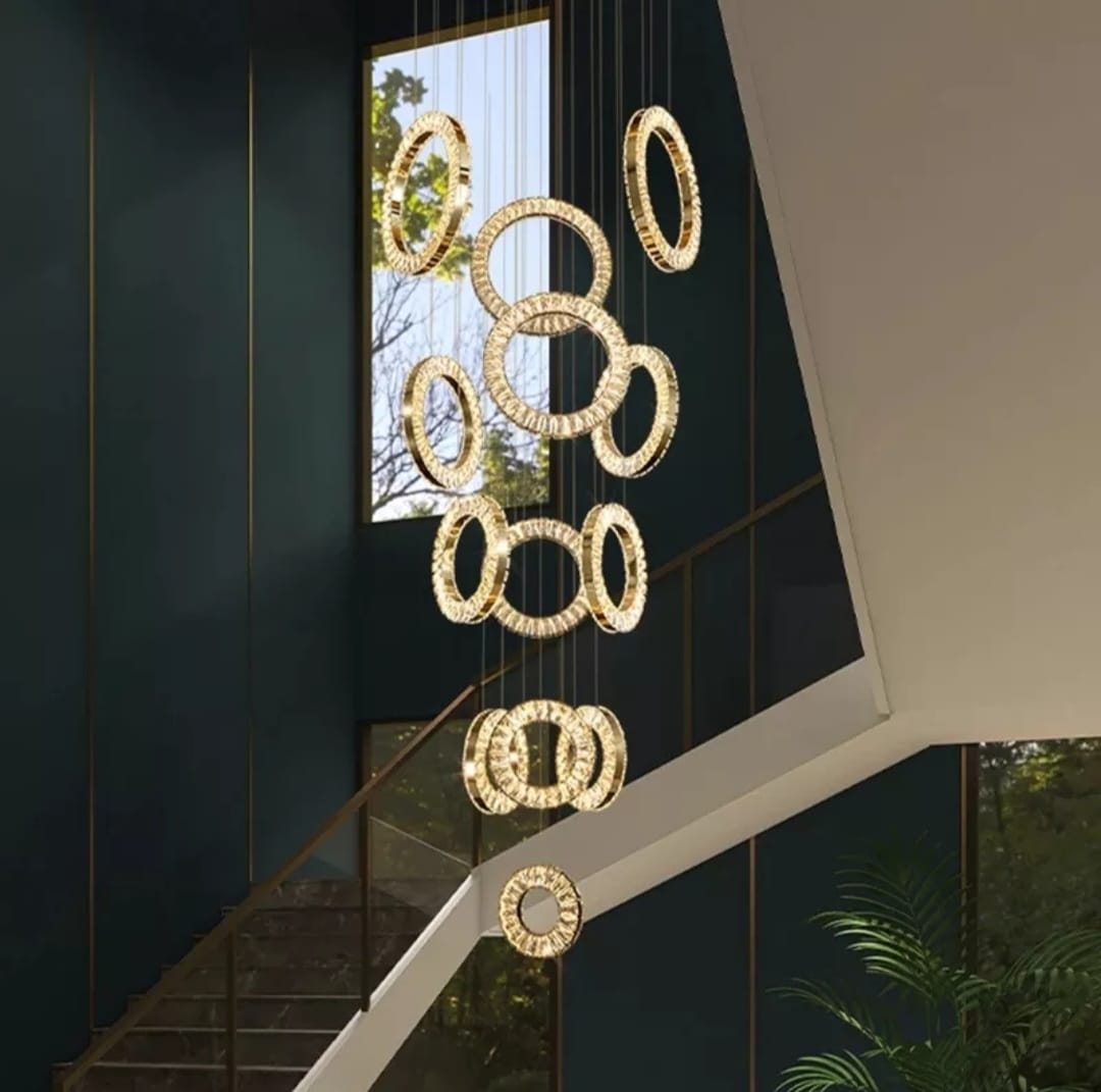 Hanging LED crystal lamp for staircase, lobby, living space, stairwell