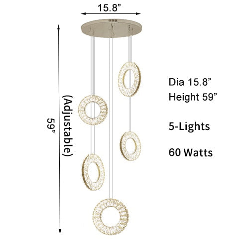 Hanging LED crystal lamp for staircase, lobby, living space, stairwell