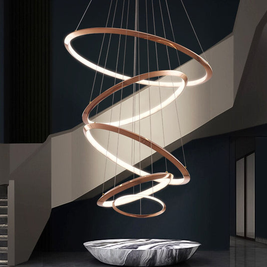Gold Ring Staircase Lighting Projects Loft Dimming Lights for Home Decor , stairwell