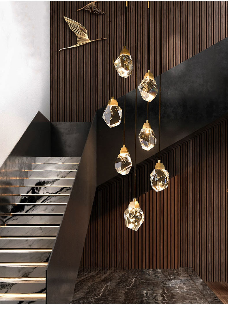 Luxury diamond crystal chandelier for staircase, living space , stairwell