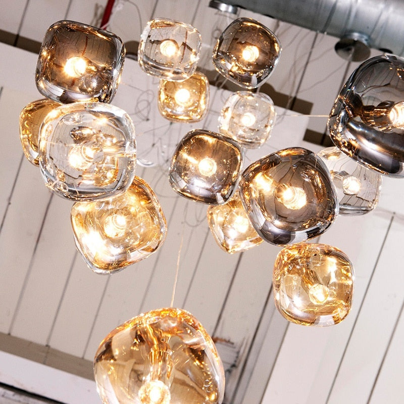 Amber/Smoky Grey/Clear Crystal Staircase Hanging Lamp For Stairwell