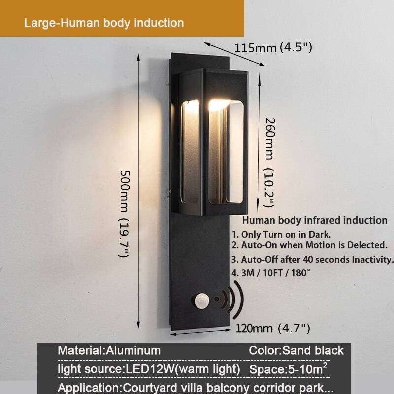 Black/Bronze Outdoor Waterproof LED Aluminum Wall Light With Motion Sensor