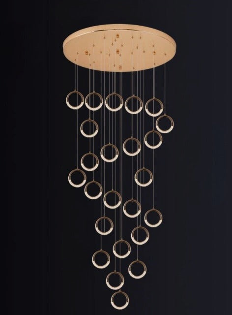 Luxury ring led chandelier for staircase, lobby, foyer, living room , stairwell