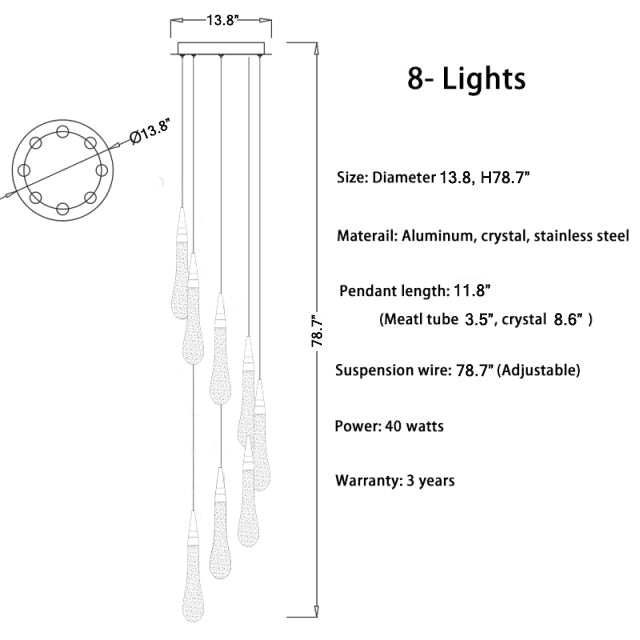 Long hanging crystal lamp for luxury living room, staircase, dining room, stairwell