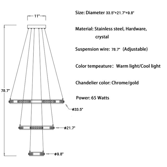Luxury ring LED chandelier for staircase, foyer, living space , stairwell