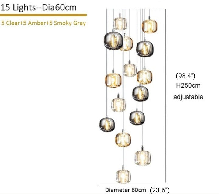 Amber/Smoky Grey/Clear Crystal Staircase Hanging Lamp For Stairwell