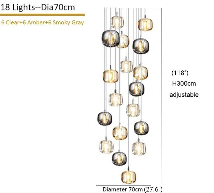 Amber/Smoky Grey/Clear Crystal Staircase Hanging Lamp For Stairwell