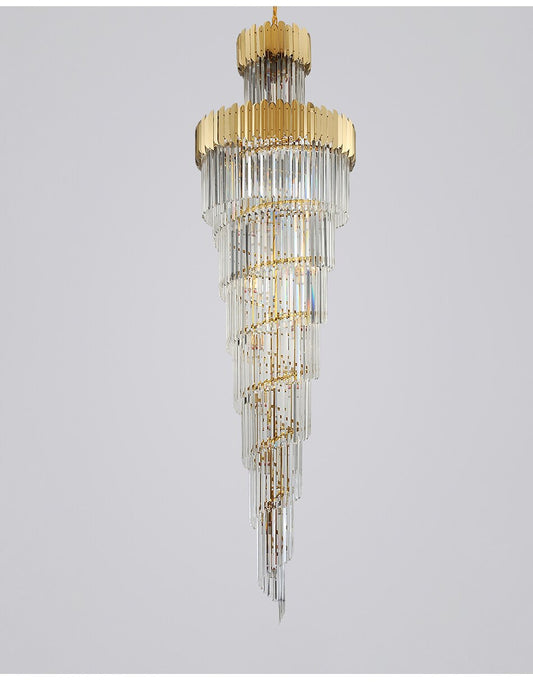 Luxury modern crystal chandelier for staircase, stairwell. Gold/chrome home decoration
