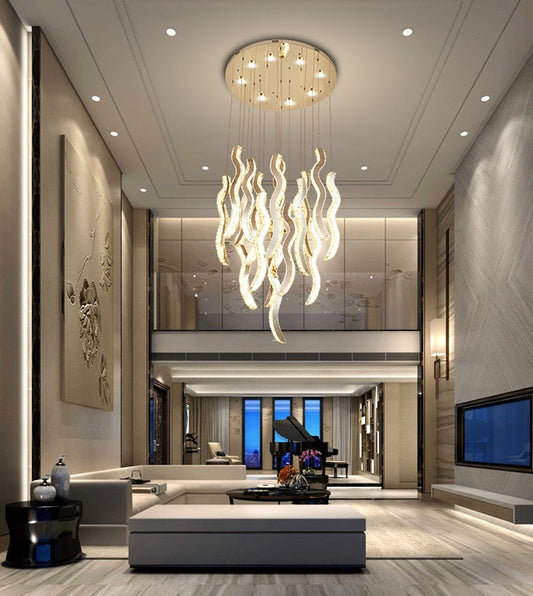 Crystal wave light fixture for staircase, hall, dining room , stairwell