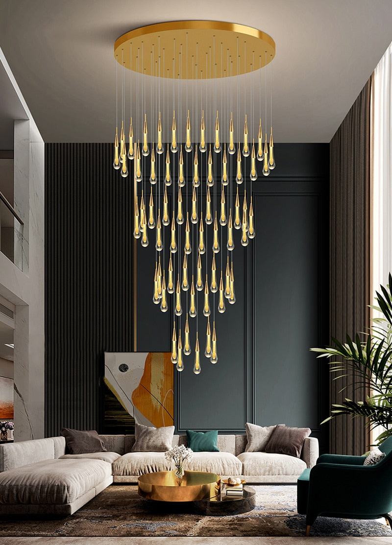 Long hanging crystal lamp for luxury living room, staircase, dining room, stairwell
