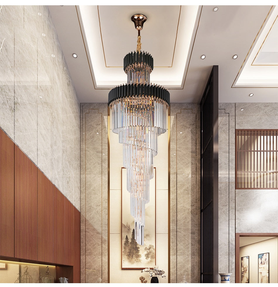 Crystal Black Designer LED Chandelier for lobby, foyer, staircase, living room , stairwell