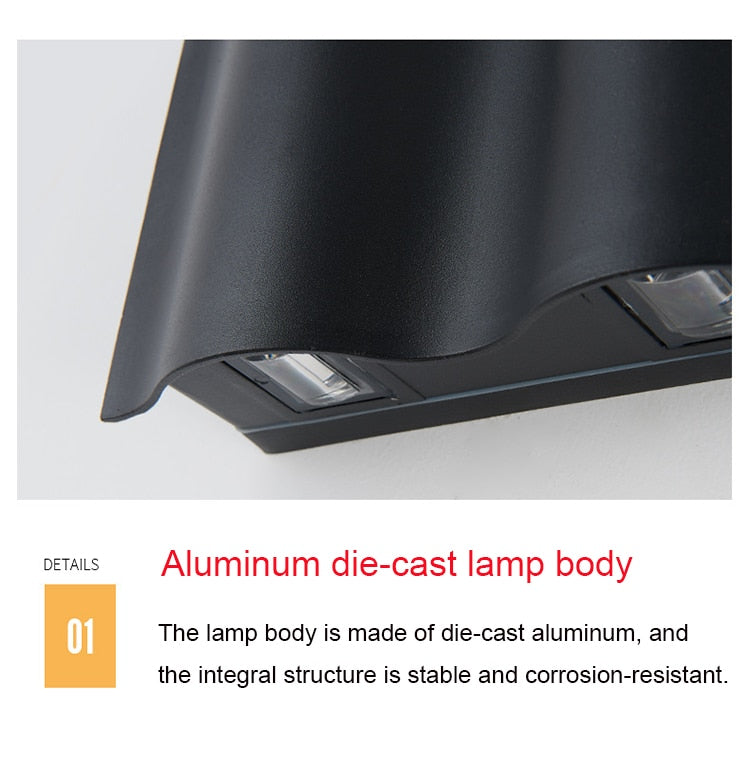 Black Waterproof Outdoor Aluminum LED Wall Lamp For Garden, Villa, Porch