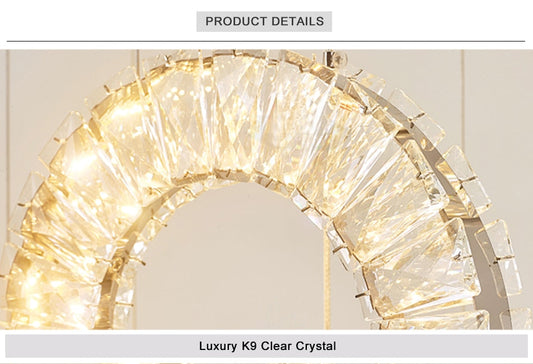 Hanging LED crystal lamp for staircase, lobby, living space, stairwell