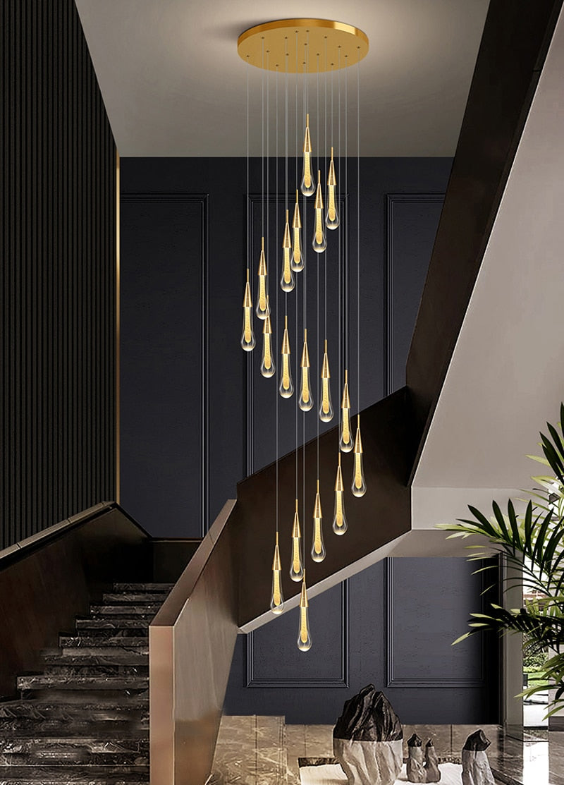 Long hanging crystal lamp for luxury living room, staircase, dining room, stairwell