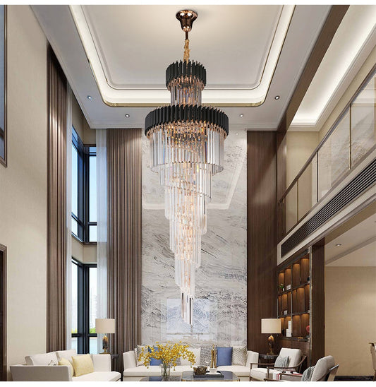 Crystal Black Designer LED Chandelier for lobby, foyer, staircase, living room , stairwell