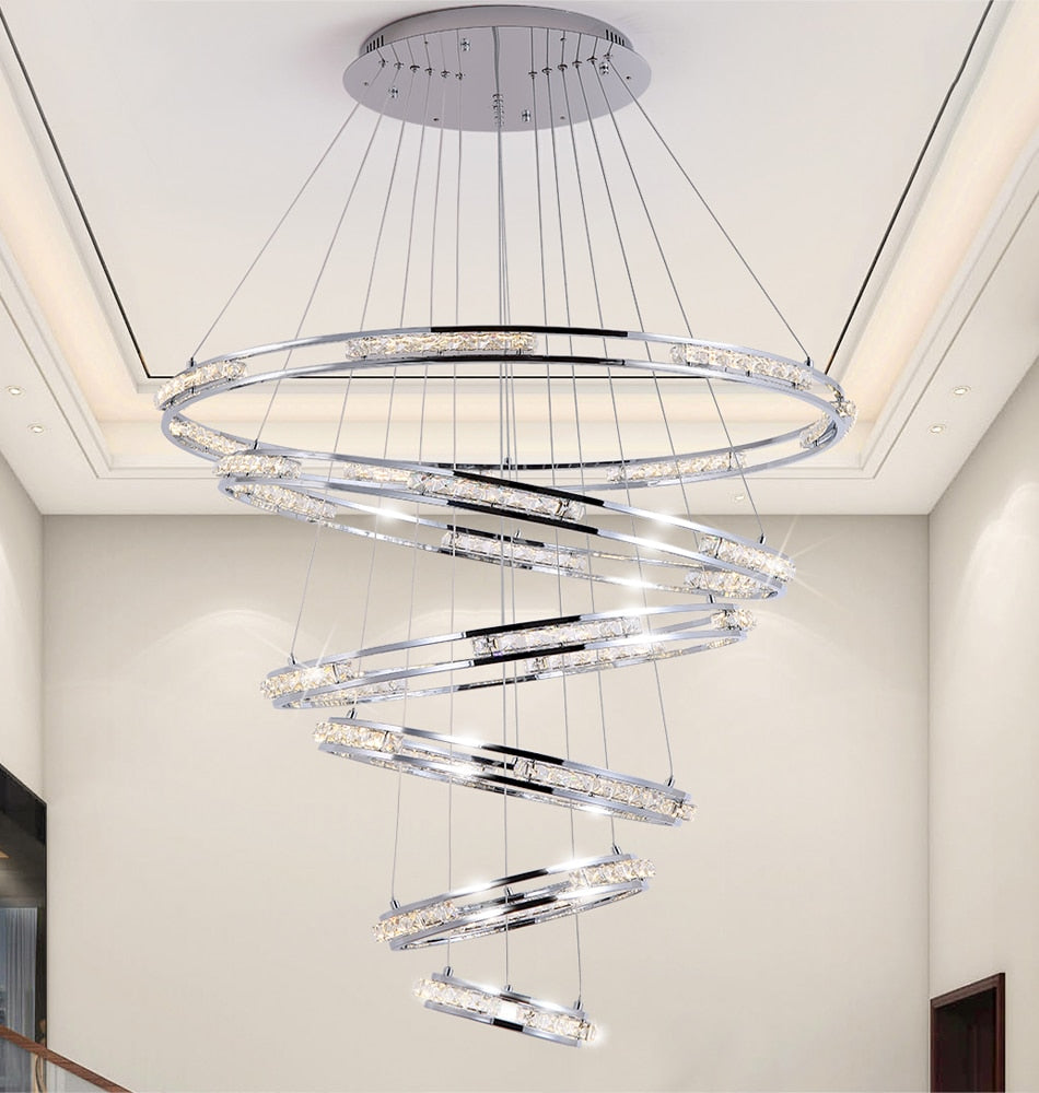 Luxury ring LED chandelier for staircase, foyer, living space , stairwell