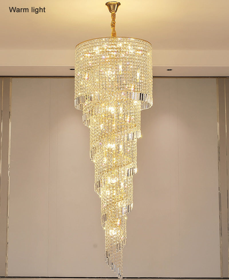 Luxury staircase chandelier. Gold crystal home decor for living room , stairwell