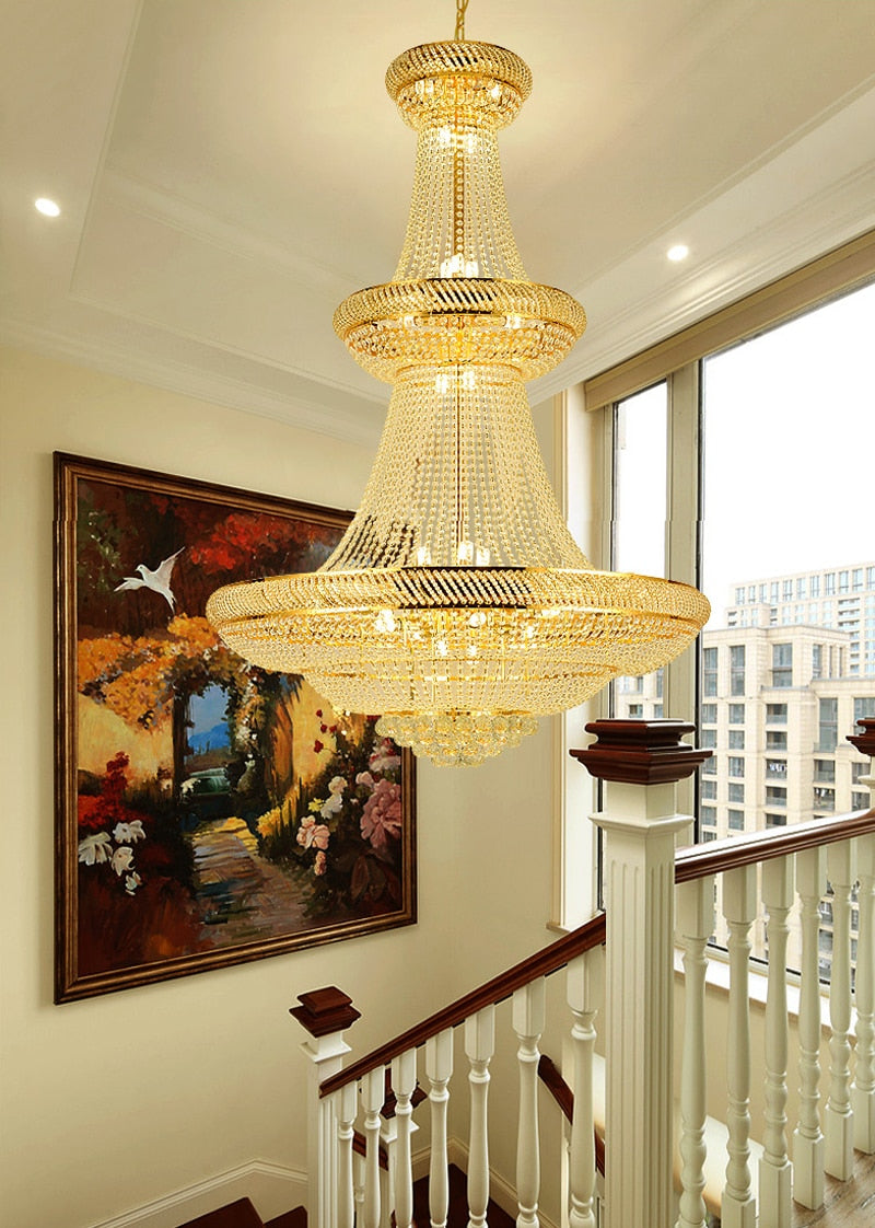 Gold crystal chandelier for staircase, living room, lobby , stairwell