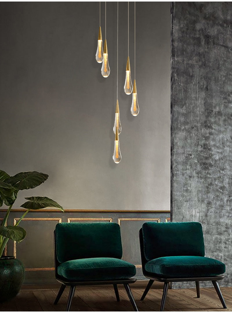 Long hanging crystal lamp for luxury living room, staircase, dining room, stairwell