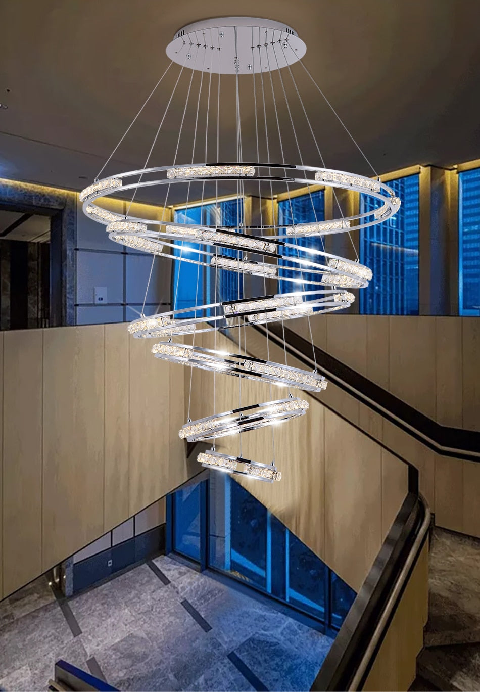 Luxury ring LED chandelier for staircase, foyer, living space , stairwell