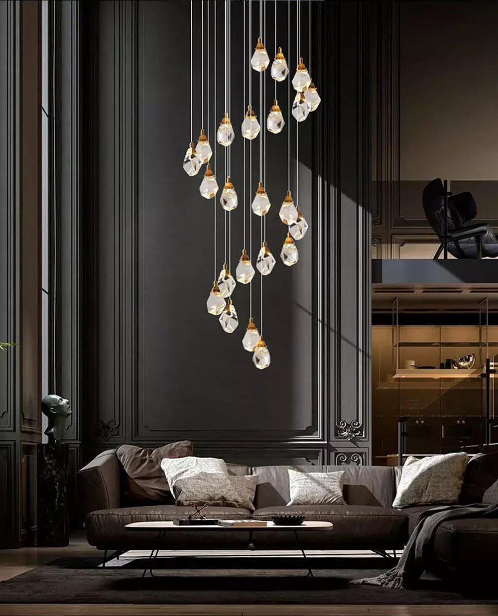 Luxury diamond crystal chandelier for staircase, living space , stairwell