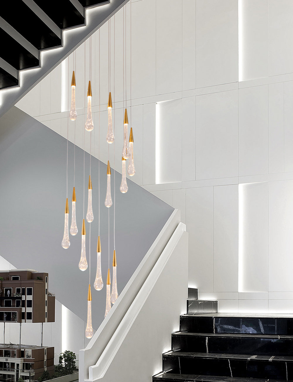 Long hanging crystal lamp for luxury living room, staircase, dining room, stairwell