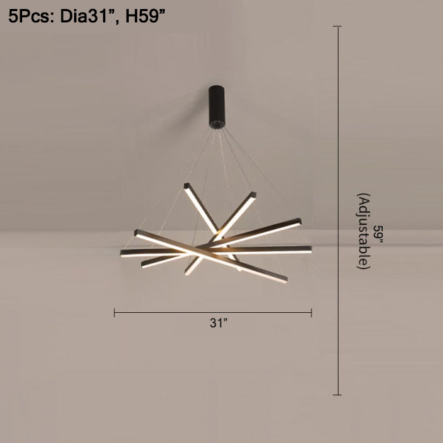 Black led chandelier for living room, staircase, dining room, stairwell