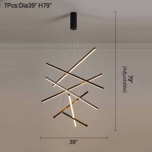 Black led chandelier for living room, staircase, dining room, stairwell