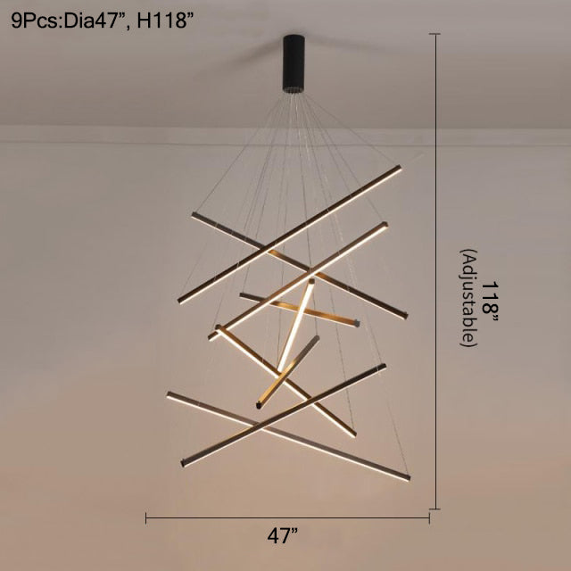 Black led chandelier for living room, staircase, dining room, stairwell